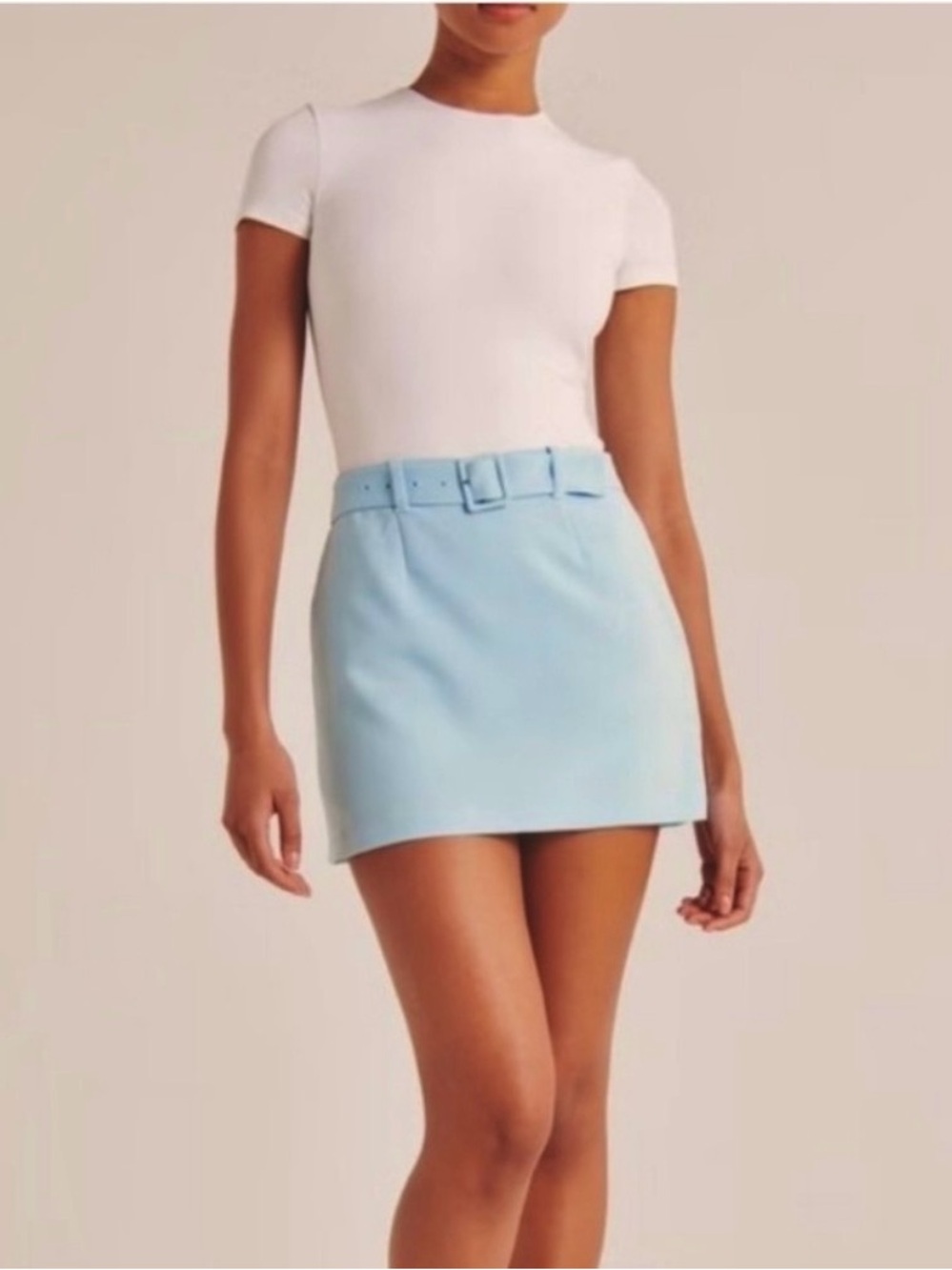 Belted Mini Skort in Light Blue
